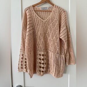 Beige Open Knit Crochet Sweater
